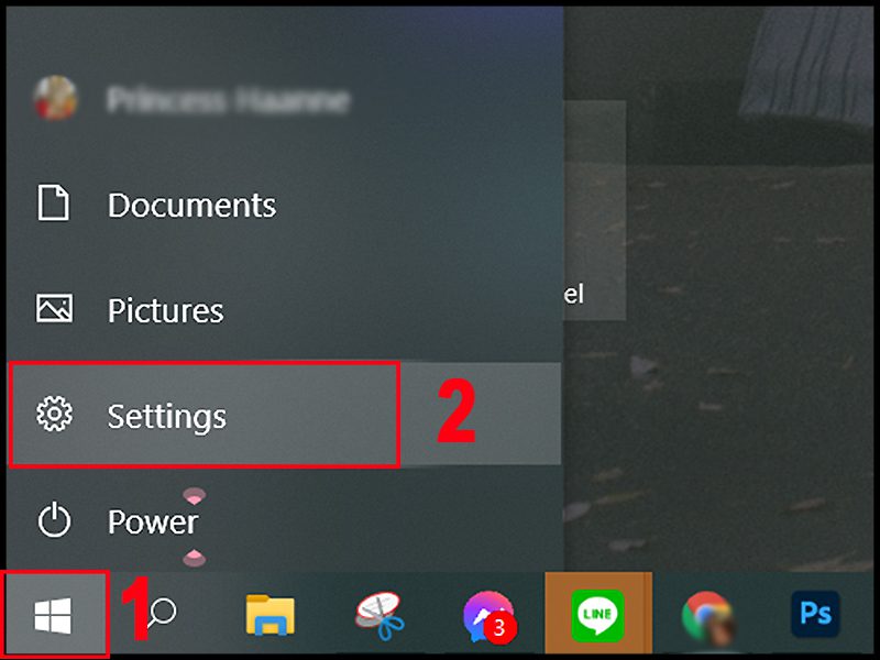 Vào Start để truy cập vào trang Settings Vào Start để truy cập vào trang Settings