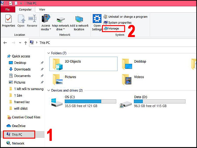 Vào mục This PC và chọn Manager Vào mục This PC và chọn Manager