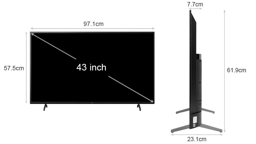 Tivi Sony 43 inch kích thước bao nhiêu