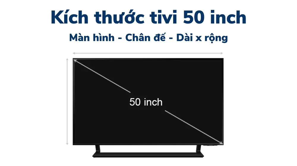 Kích thước tivi 50 inch dài, rộng, cao bao nhiêu cm