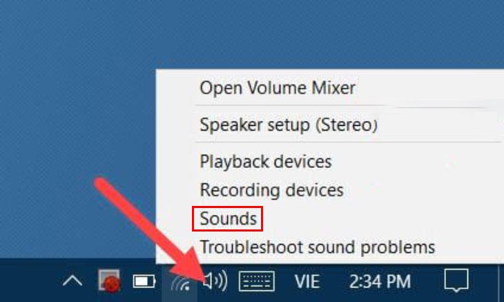 Click chuột phải vào biểu tượng âm thanh ở góc phải dưới màn hình > Chọn Sound Click chuột phải vào biểu tượng âm thanh ở góc phải dưới màn hình > Chọn Sound