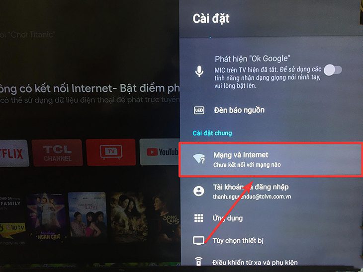 Bạn chọn Mạng và Internet Trong Cài đặt, Chọn Mạng và Internet