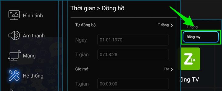 Chỉnh ngày giờ bằng tay Tivi TCL không vào xem được Youtube do bị lỗi ngày giờ hệ thống