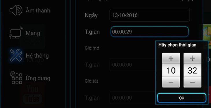 Chỉnh ngày giờ bằng tay Tivi TCL không vào xem được Youtube do bị lỗi ngày giờ hệ thống