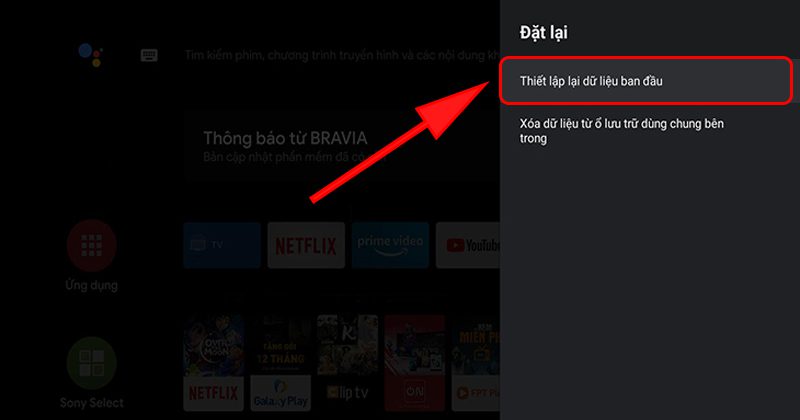 Bấm chọn Thiết lập lại dữ liệu ban đầu Bấm chọn Thiết lập lại dữ liệu ban đầu