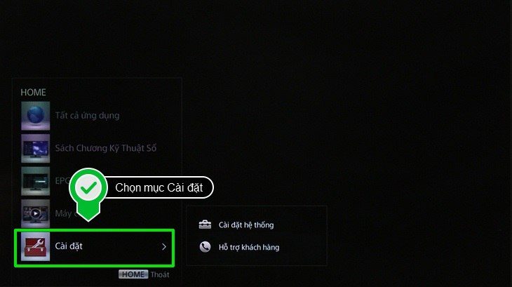 Bấm nút Home rồi chọn Cài đặt 