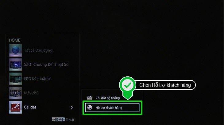 Tiếp tục bấm vào Hỗ trợ khách hàng