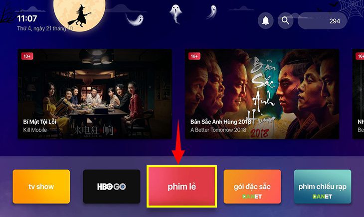 Chọn mục phim lẻ Cách xem phim ở FPT Play trên tivi Sony