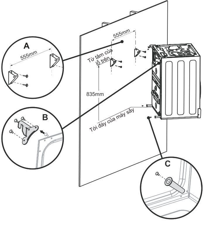 Hướng dẫn treo máy sấy thông hơi aqua lên tường