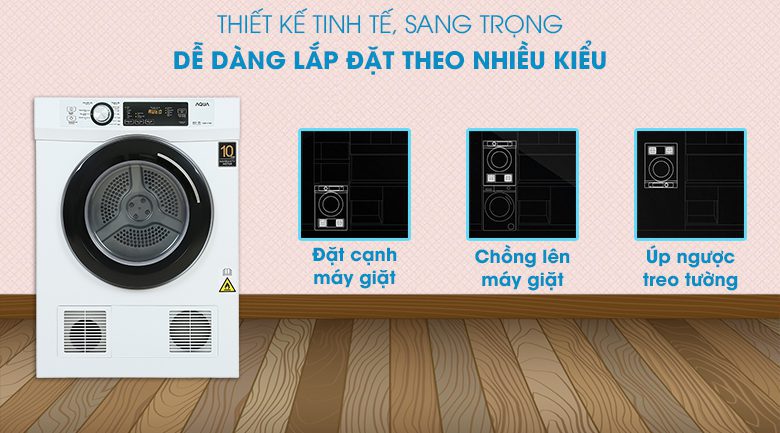 Thiết kế sang trọng và nhỏ gọn, cách lắp đặt linh hoạt, phù hợp với mọi không gian Thiết kế máy sấy aqua