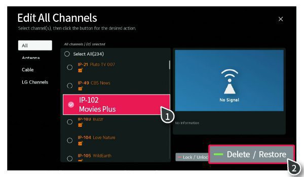 Bước 5: Chọn kênh trùng lặp hoặc chọn kênh mà bạn muốn xóa và chọn Xóa.