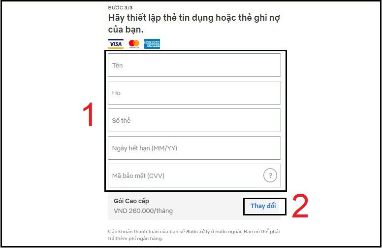 Ở bước này, bạn nhập đầy đủ thông tin thanh toán