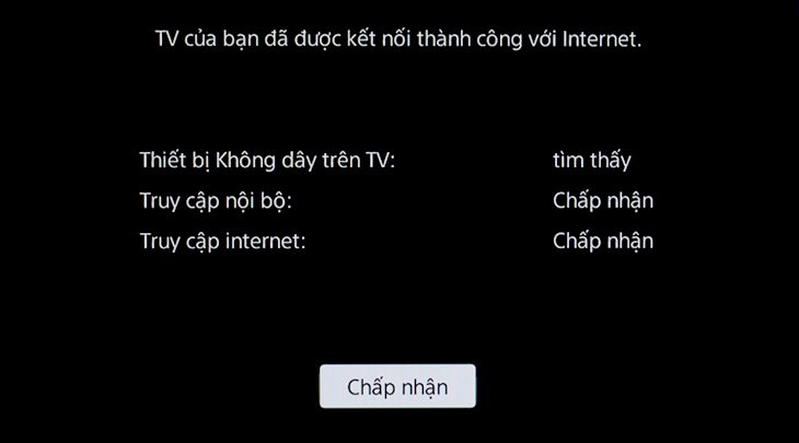 Tivi báo hoàn tất kết nối WiFi