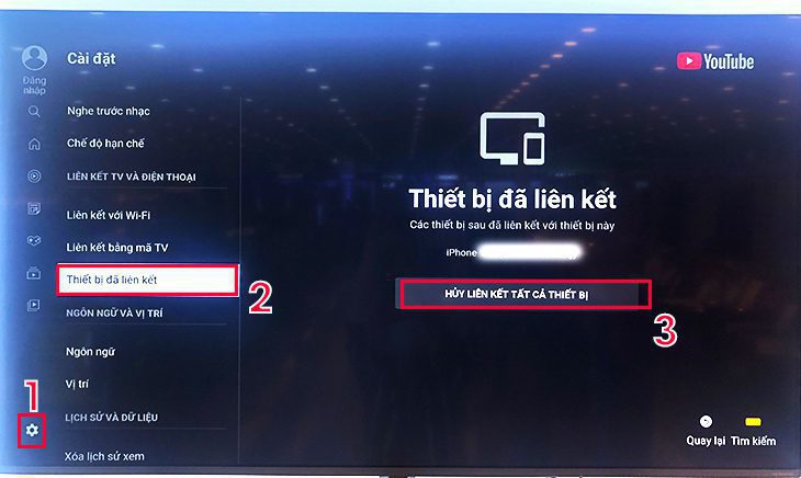 Xóa liên kết qua Smart tivi