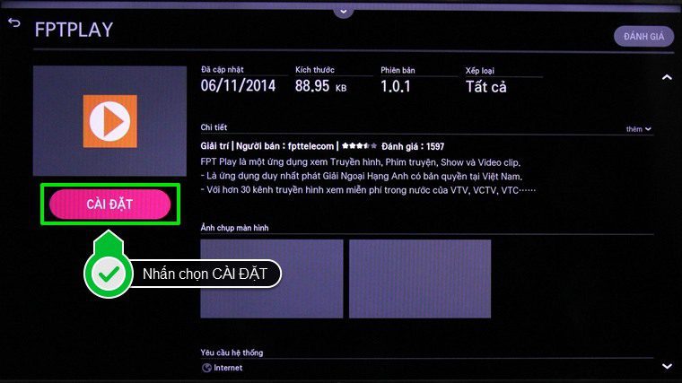 Nhấn chọn CÀI ĐẶT