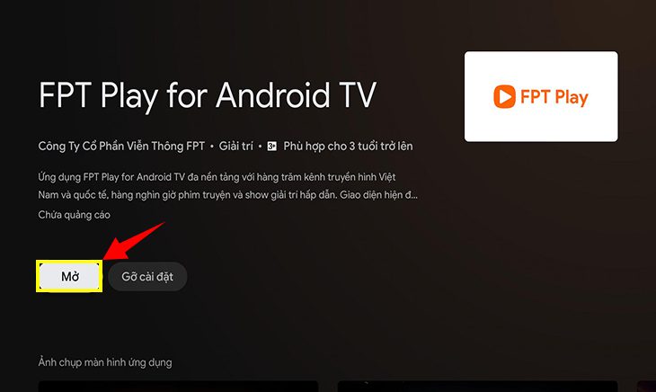 Nhấn nút mở để mở ứng dụng FPT Play cách mở ứng dụng FPT Play trên tivi sony