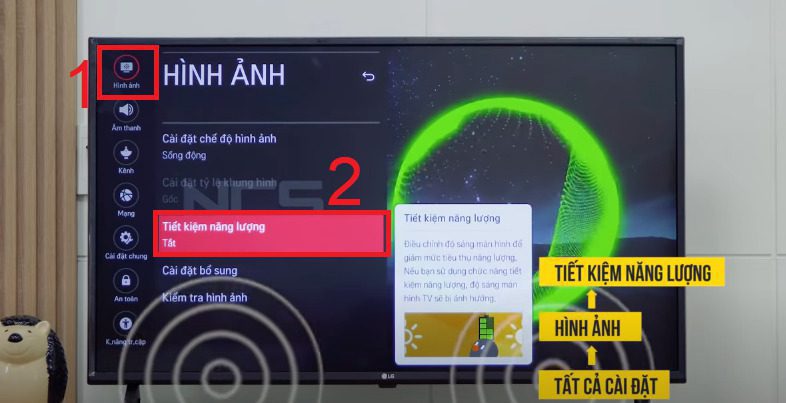Chọn vào mục Hình ảnh > Chọn mục Tiết kiệm năng lượng. Chọn vào mục Hình ảnh > Chọn mục Tiết kiệm năng lượng.