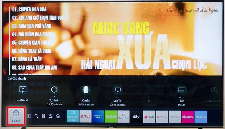 Chọn vào mục Cài đặt của tivi. Chọn vào mục Cài đặt của tivi.