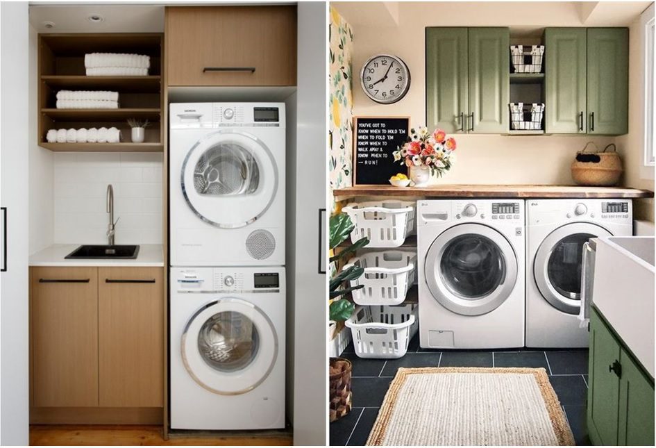 Cách giấu máy giặt và máy sấy trong bếp