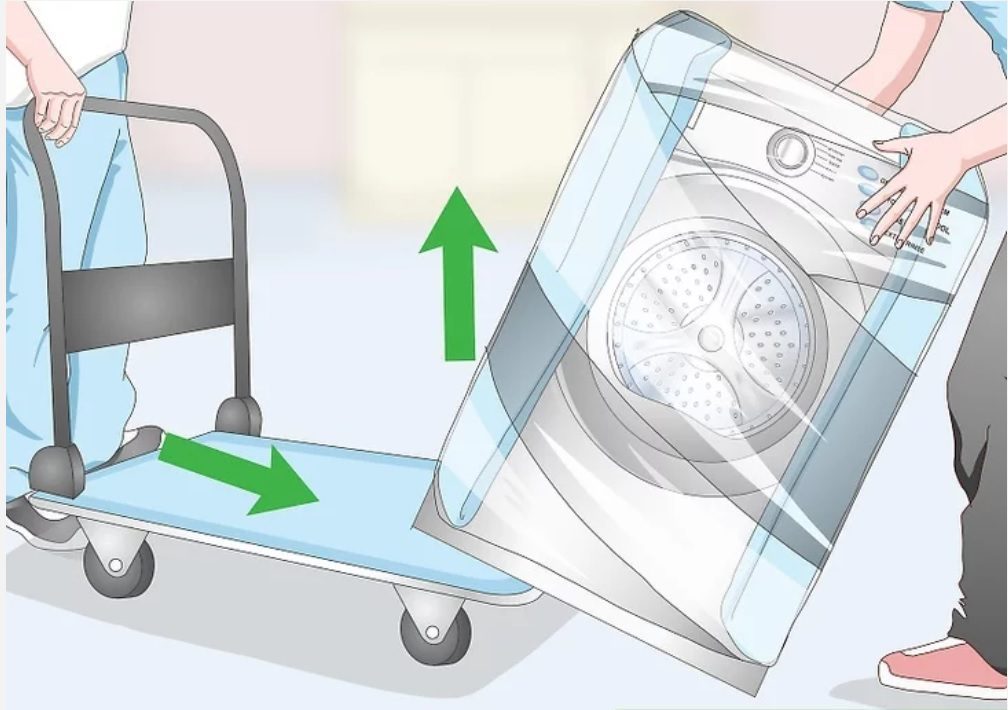 Nâng cạnh của máy để đặt giỏ hàng bên dưới -  Cách vận chuyển máy sấy và máy giặt