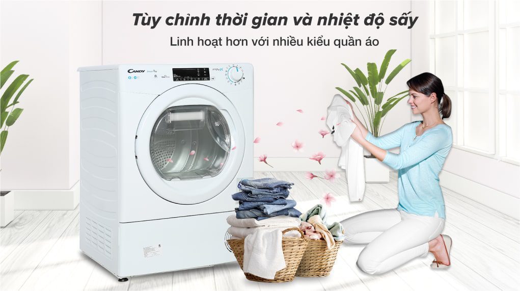 candy CSO C8TE-S rất Linh hoạt chọn thời gian sấy và nhiệt độ sấy tùy theo nhu cầu