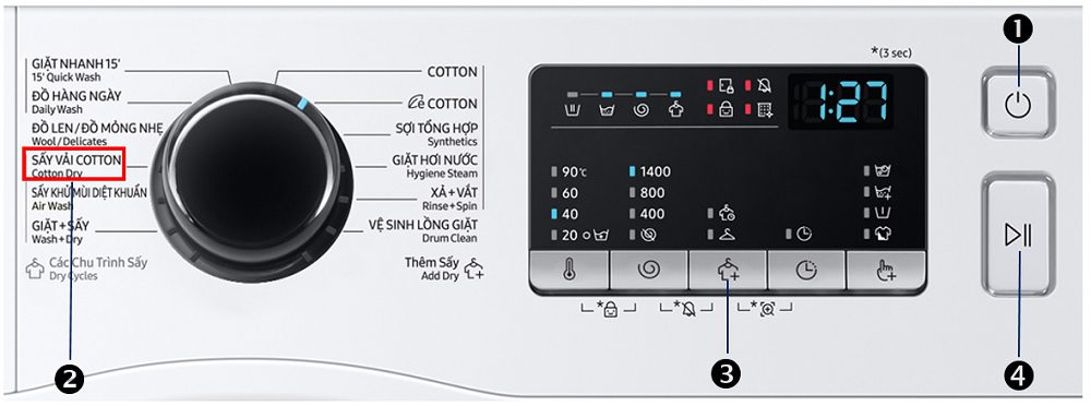 Cách bật chế độ chỉ sấy của máy giặt Samsung