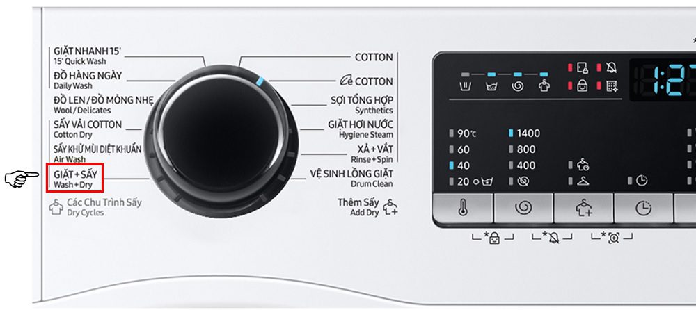 Chế độ giặt sấy của máy giặt Samsung