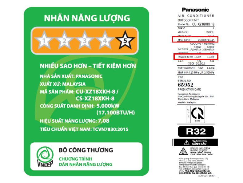 Công suất tiêu thụ điều hòa 18000BTU