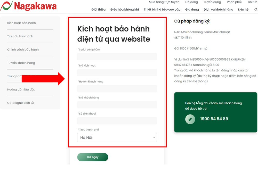 Kích hoạt bảo hành điều hòa Nagakawa thông qua website với đại lý