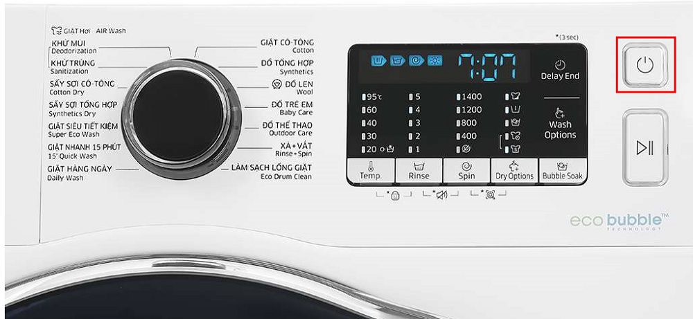 Nút nguồn máy giặt sấy Samsung thường