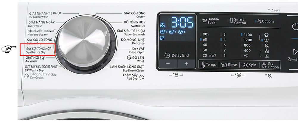 Sấy khô vải tổng hợp (Synthetics Dry) - chế độ sấy máy giặt Samsung