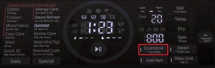sấy khô quần áo bằng chế độ EcoHybrid trên máy giặt lg
