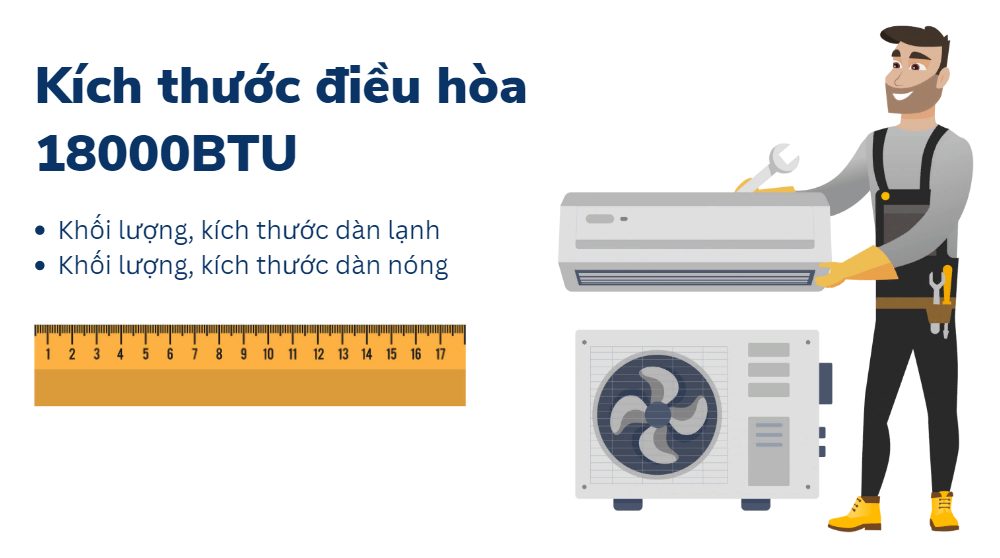 kích thước điều hoà 18000