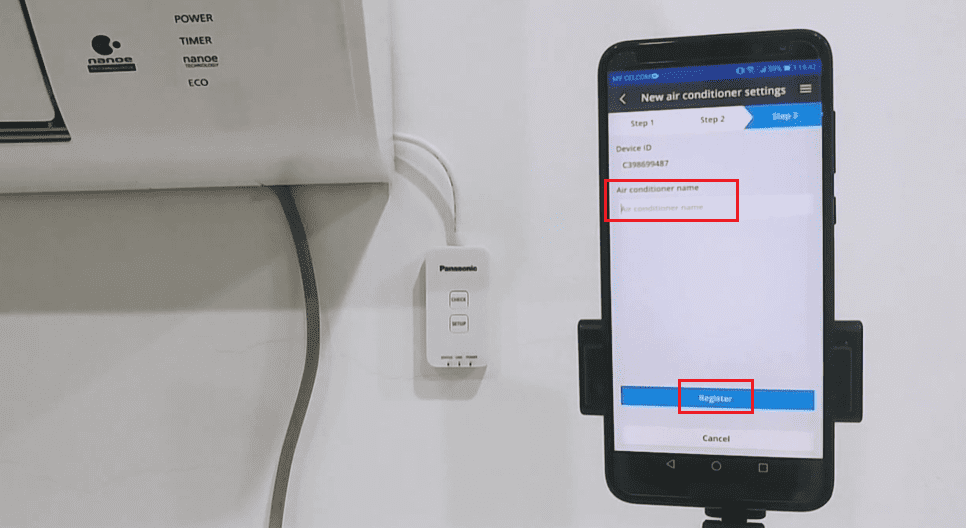 Đặt tên cho điều hòa và ấn chọn Register (Đăng kí). Đặt tên cho điều hòa và ấn chọn Register (Đăng kí).