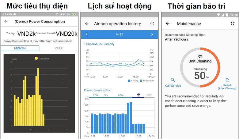 Kiểm soát lượng điện tiêu thụ, theo dõi quá trình hoạt động, thời gian cần vệ sinh máy lạnh sharp wifi