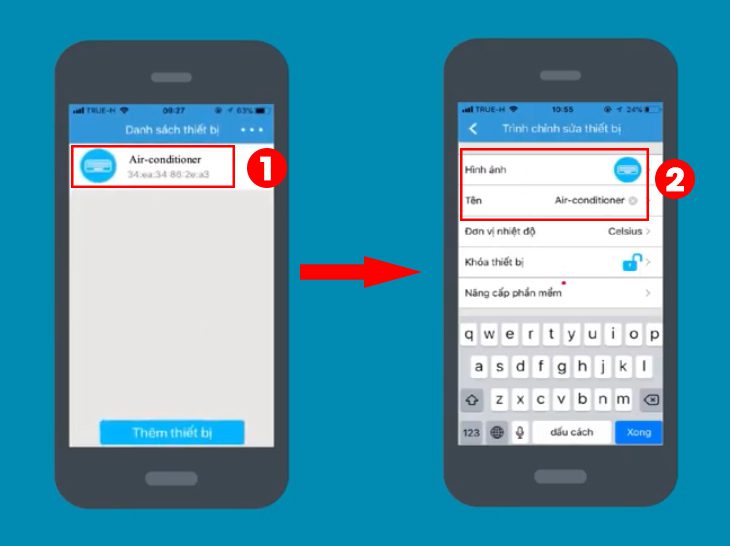 đặt lại tên thiết bị điều hòa Casper trên app