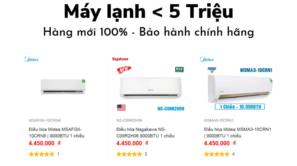 Máy Lạnh Giá Rẻ Dưới 5 Triệu