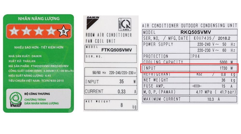 Cách xem công suất điều hòa Daikin 18000 BTU