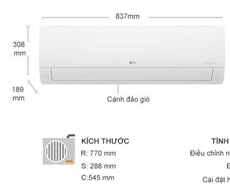 Kích thước dàn nóng - dàn lạnh máy lạnh LG V18WIN