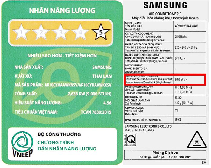 Công Suất Tiêu Thụ Của điều Hoà Samsung 9000btu