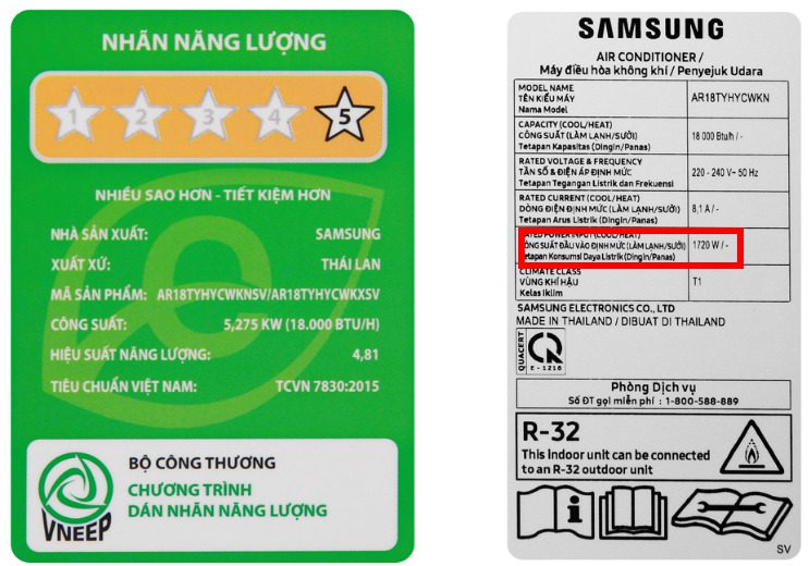 Công Suất Tiêu Thụ điện Của điều Hoà Samsung 18000btu