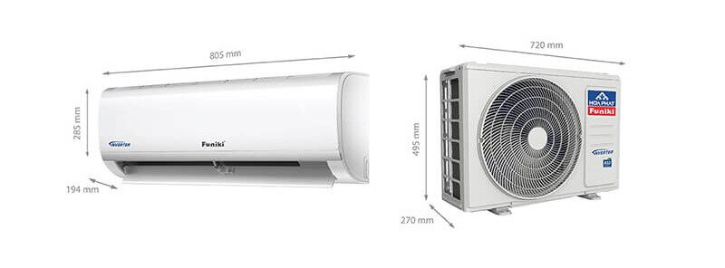 kích thước dàn nóng - lạnh điều hoà Funiki 9000 HIH09TMU