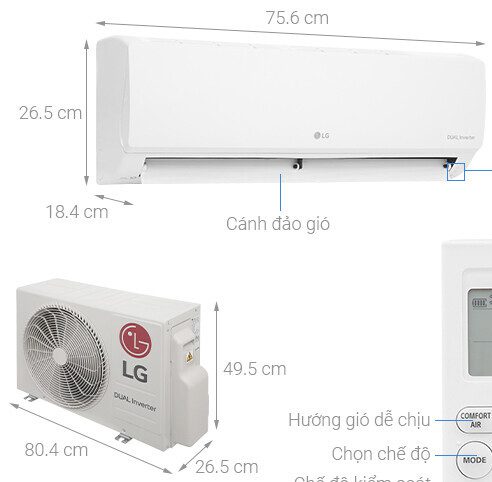 Kích thước cục nóng - lạnh điều hòa LG V10WIN