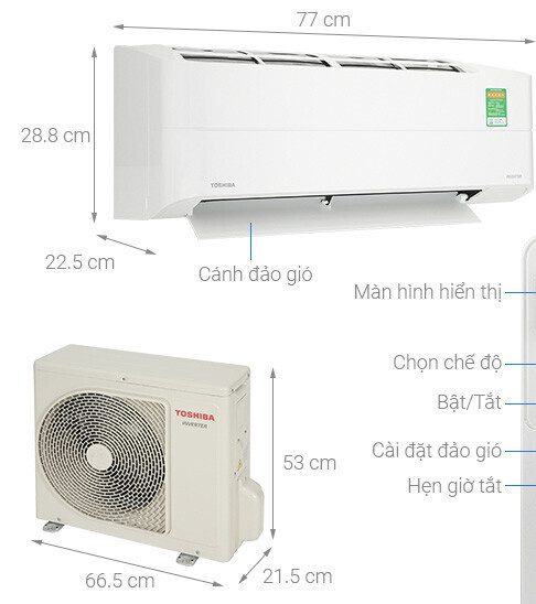 Kích thước cục nóng - lạnh điều hòa Toshiba 9000BTU RAS-H10Z1KCVG-V