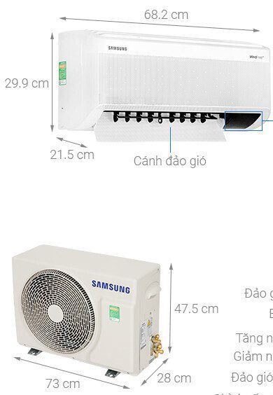 Kích thước cục nóng - lạnh điều hoà Samsung 9000 AR10CYFAAWKNSV