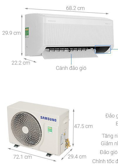 Kích thước cục nóng - lạnh máy lạnh Samsung 9000 AR10CYHAAWKNSV