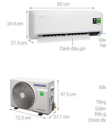 Kích thước cục nóng - lạnh điều hoà Samsung 9000 AR10TYHYCWKNSV