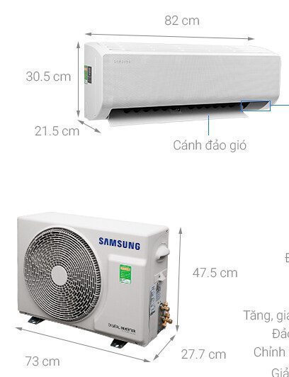 Kích thước cục nóng lạnh điều hòa Samsung 12000BTU AR13TYGCDWKNSV