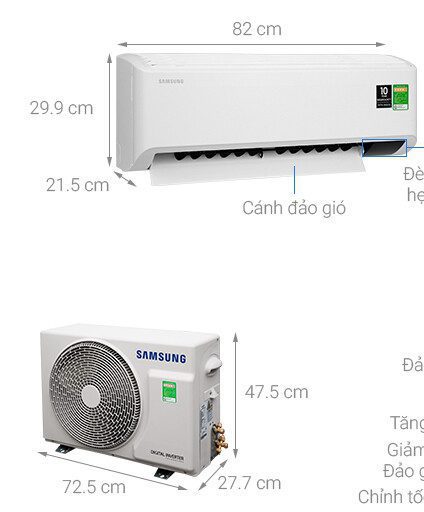 Kích thước cục nóng lạnh điều hòa Samsung 12000BTU AR13TYHYCWKNSV