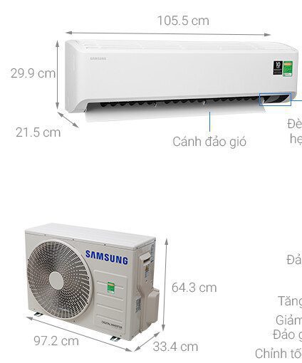 Kích thước dàn nóng, lạnh điều hòa Samsung 24000BTU AR24TYHYCWKNSV
